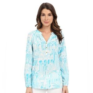 LILLY PULITZER Elsa Silk Top La Via Loca in Resort White Size M